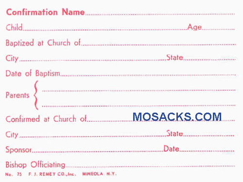 Confirmation Name Card No. 75
