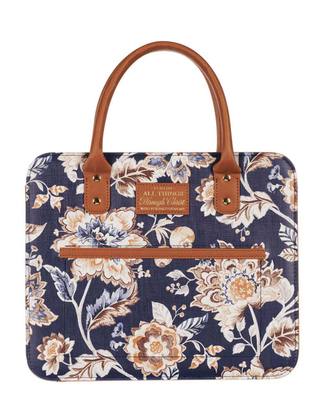 I Can Do All Things Toffee-brown and Navy Purse-style Bible Cover - Philippians 4:13