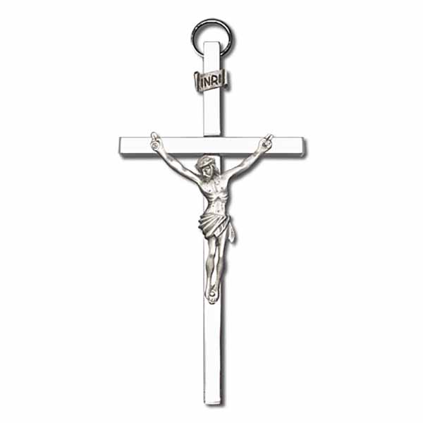 4" Silver wall Crucifix