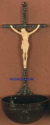 Crucifix with Holy Water Font 6" in Brown and Tan 185-2102
