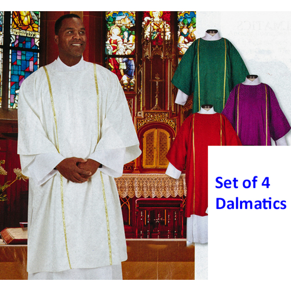 Dalmatic Polyester Jacquard Set of 4 Vestments: Green, Purple, Red and White -YC772