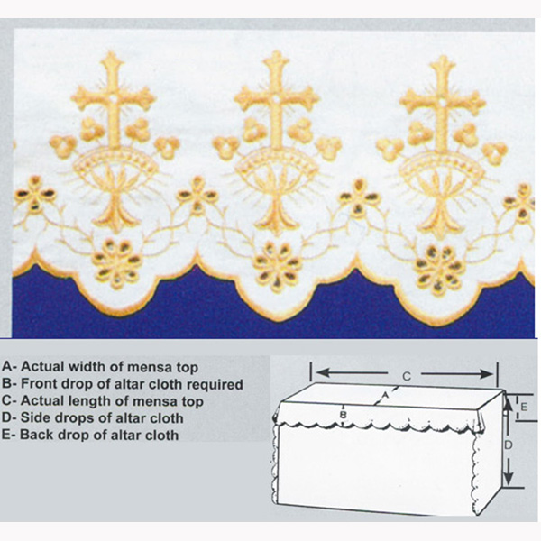 Embroidered Cross Polyester Altar Cloth Gold Silk Embroidery-8008