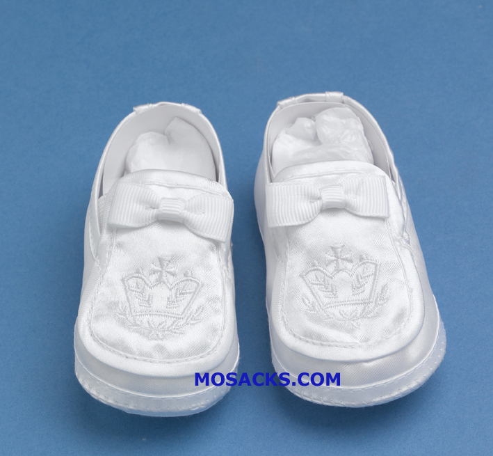 Embroidered Crown and Cross Boy's Christening Shoes-1072