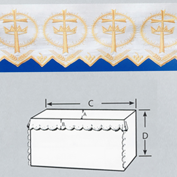 Embroidered 100% Pure Linen Altar Linen with Gold Silk Embroidery Cross, Royal Crown, & Crown of Thorns -6003