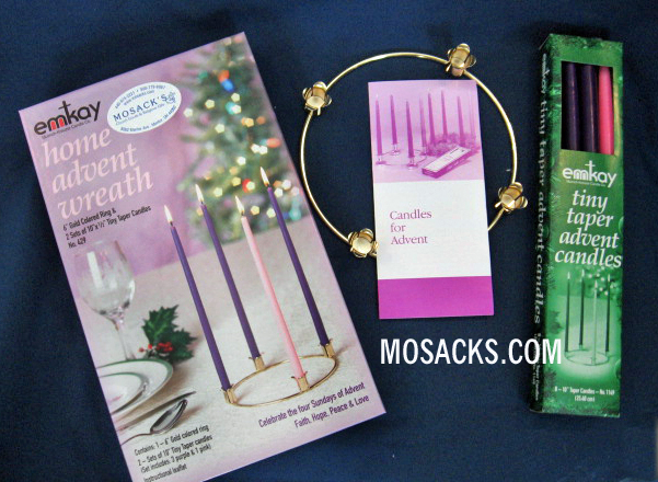 Home Mini Advent Wreath Set with 10" x 1/2" Tiny Tapers Candles #429