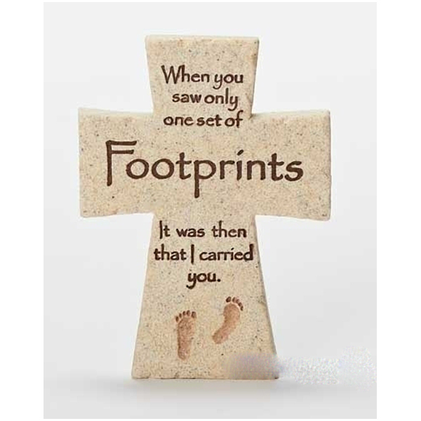 FaithStones Footprints Table Top Cross 4"-41481
