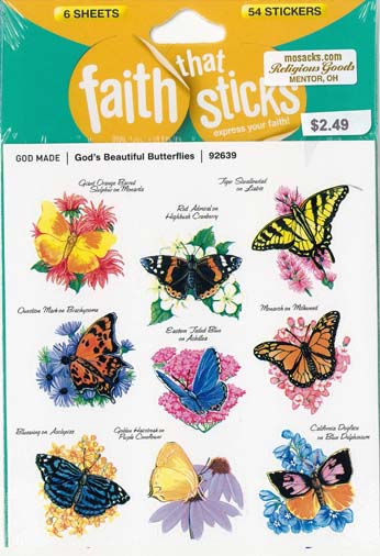 Faith That Sticks God's Beautiful Butterflies-92639 includes 6 sticker sheets