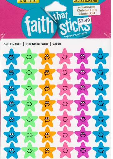 Faith That Sticks Star Smile Faces-93568 includes 6 sticker sheets