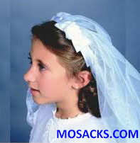 25" First Communion Veil with Floral Bow on Headband 23983