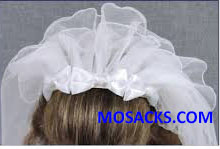 22" First Communion Headband Style 3-Tier Veil features Bow and Pearl accents 23982