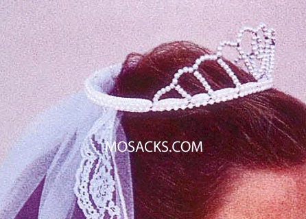 First Communion Veil with Pearl Tiara Style Crown 23995