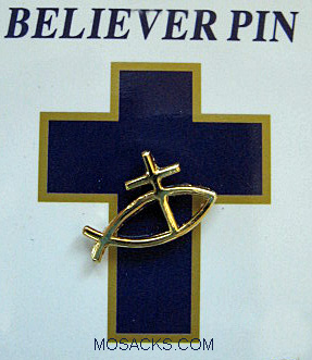 Fish Cross Gold-Plated Lapel Believer Pin #SJ8482