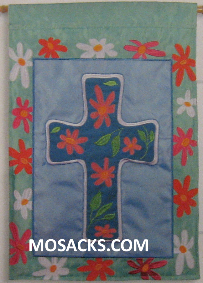FlagTrends Floral Cross 28x40 Inch Double-Sided Applique  Flag 480-56204