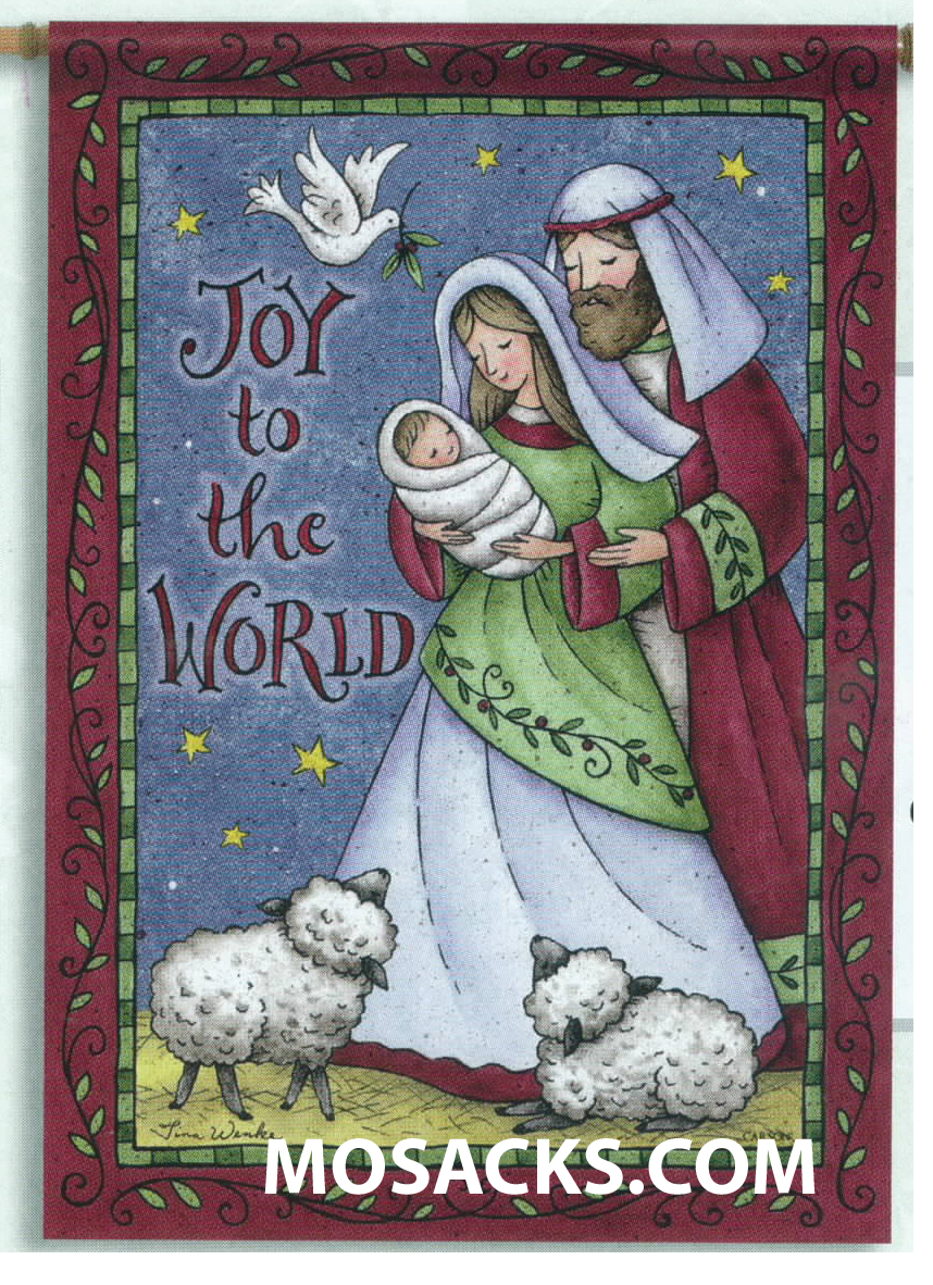 Flagtrends by Carson Joyful Family 28x40 Inch Double-Sided Flag 480-48019 Joy to the World Flag has Joy to the World verse with the Holy Family, Dove and two Lambs on 28x40" flag