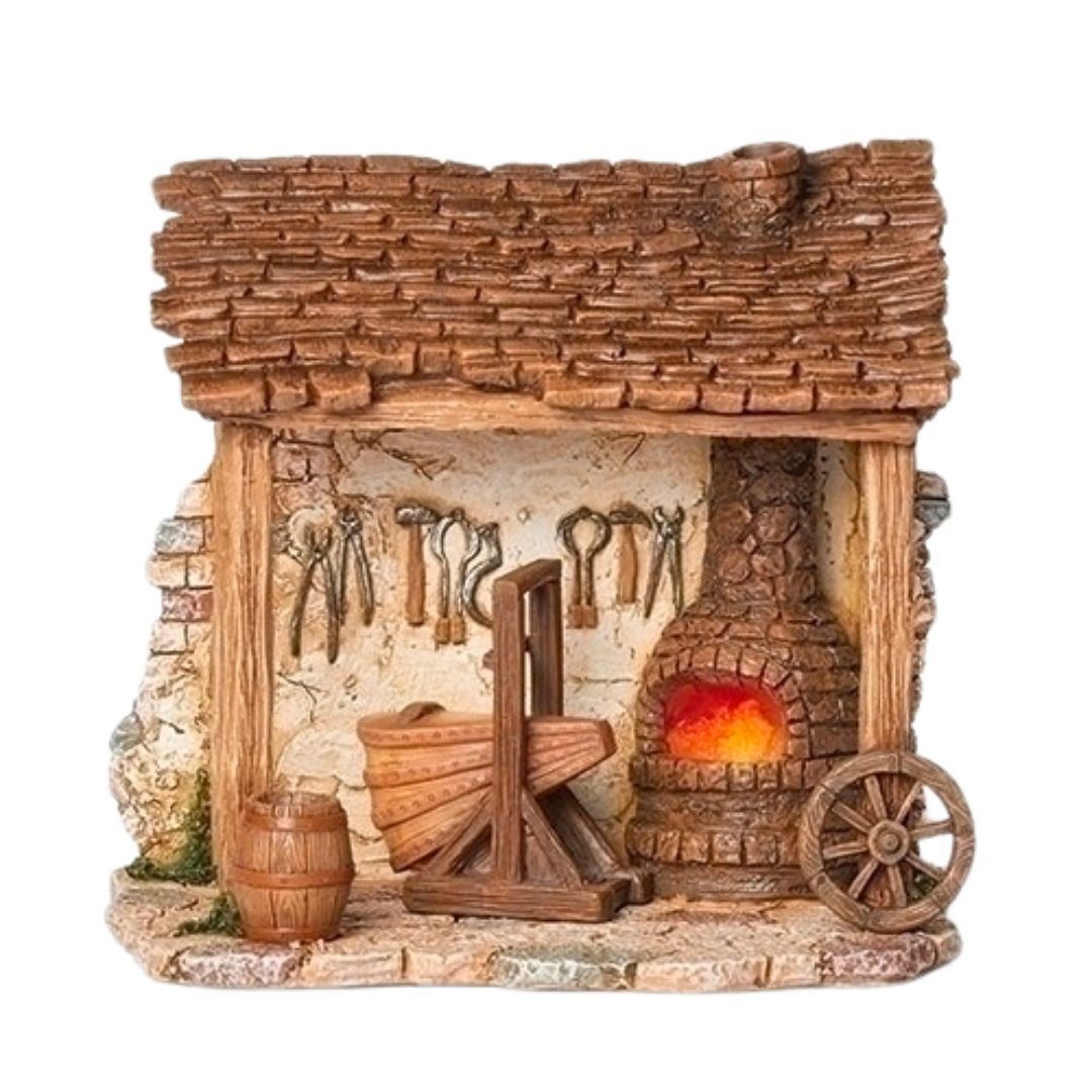 Fontanini 5" Scale Lighted Blacksmith Shop - Fire Lights Up 55637