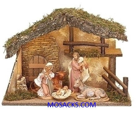 Fontanini  Nativity 7.5" scale Nativity 5pc Set With Italian LED Stable-54851Retired In Stock