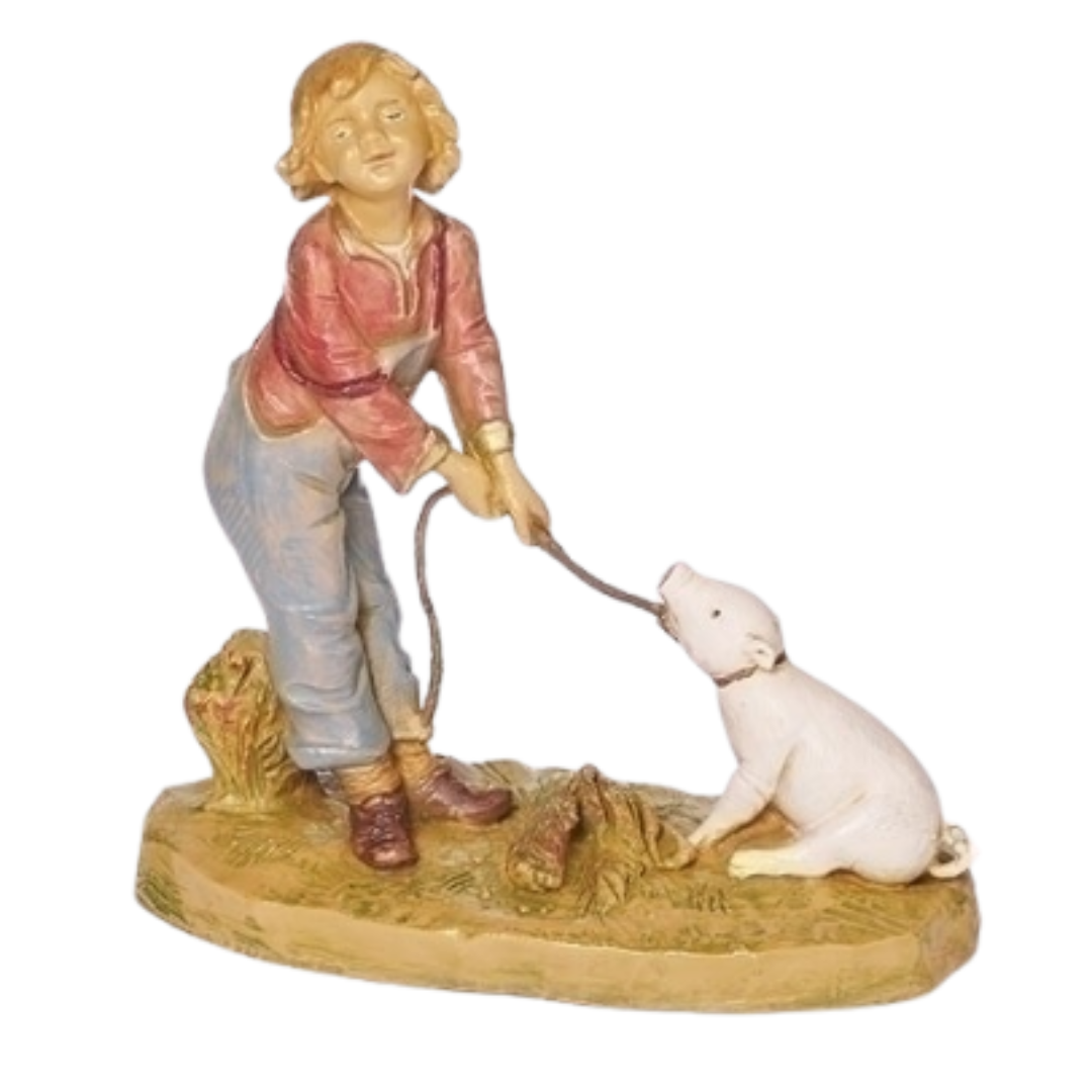 Fontanini 5" Heirloom Nativity Villager Zeke, Boy with Pig (New 2024)
