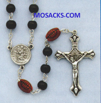 Football Black Glass Rosary 64-60965/BK/FTBL