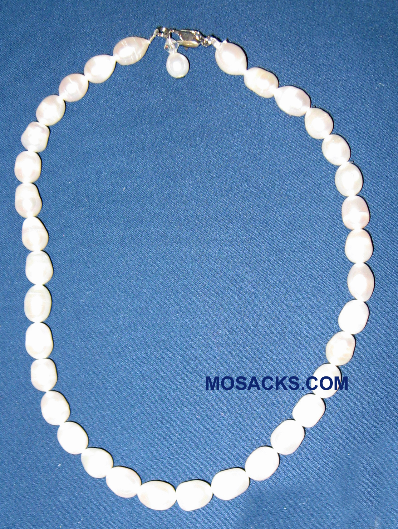 Fresh Water Pearl 16 Inch White Oblong Necklace 418-16-FWPW