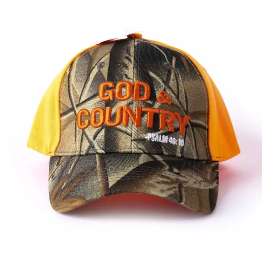 God and Country Camo and Orange Cap