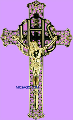 Gold I.H.S. 12" Filigree Plastic Crucifix 185-1399G