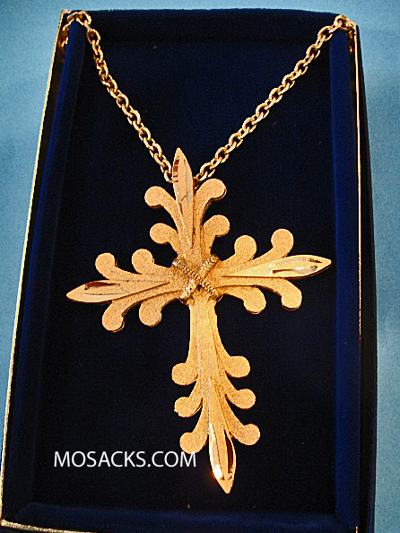 Gold Finish Pectoral Cross in Sculptured Design w/36" Chain