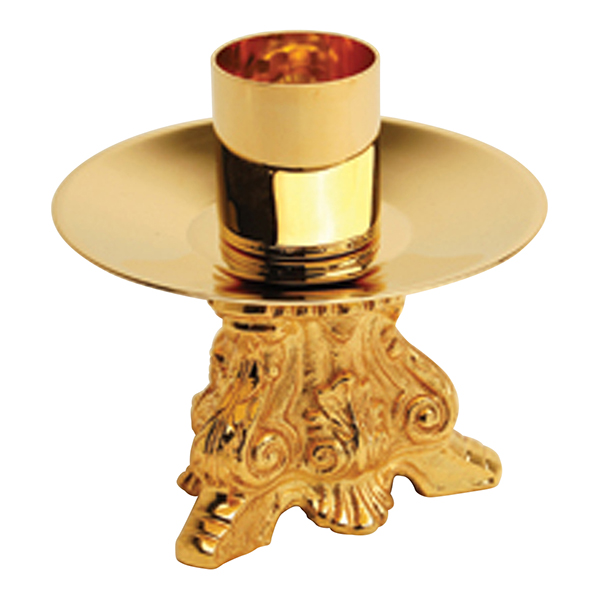 K Brand Gold Plated Candlestick: 3-1/2" high 3-5/8" base (K841)