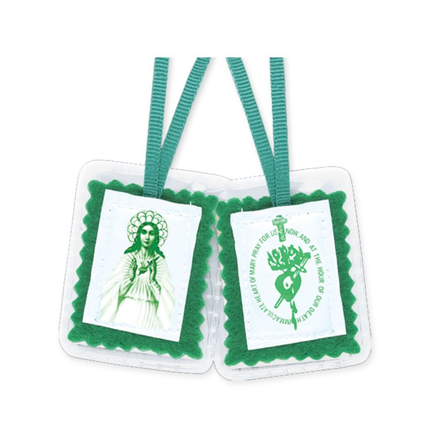 Green Scapular in Soft Plastic Case Devotion To Immaculate Heart 12-1506