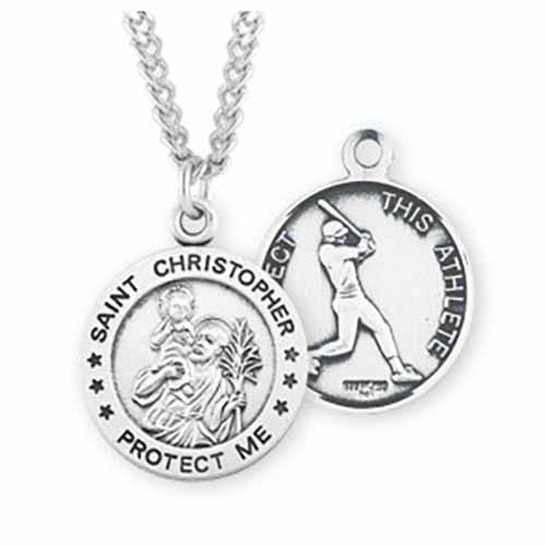 St. Christopher Round Sports Medal Baseball in Sterling Silver, S901124