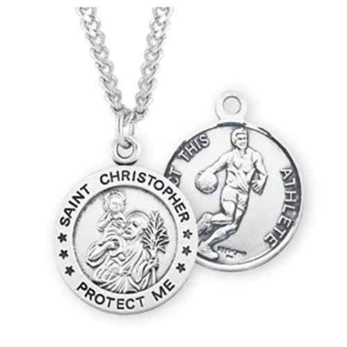 St. Christopher Round Sports Medal Basketball in Sterling Silver S901424