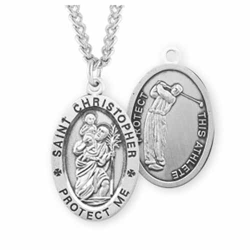 St. Christopher Oval Sports Medal Golf in Sterling Silver, S601624