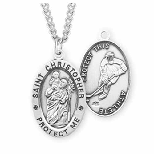 St. Christopher Oval Sports Medal Hockey in Sterling Silver, S601524