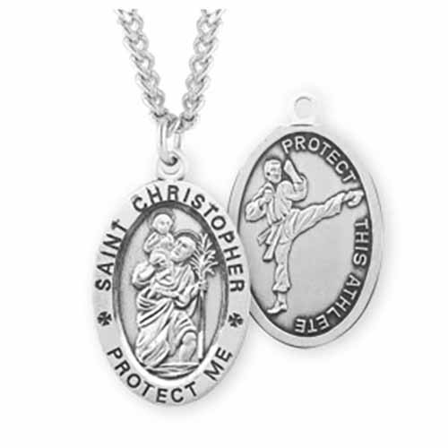 St. Christopher Oval Sports Medal Martial Arts in Sterling Silver, S602324