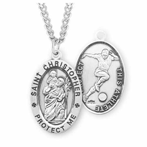 St. Christopher Oval Sports Medal Soccer in Sterling Silver, S601324