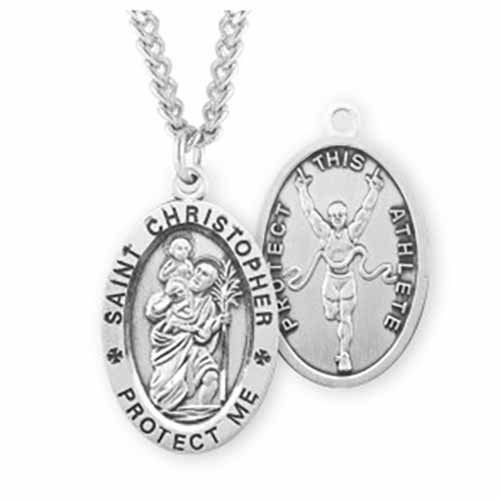 St. Christopher Oval Sports Medal Track in Sterling Silver, S601824