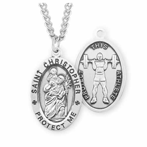 St. Christopher Oval Sports Medal Weightlifting in Sterling Silver, S60224
