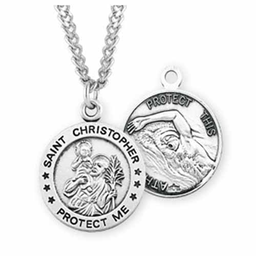 St. Christopher Sports Medal Swimming in Sterling Silver 3/4", S901924