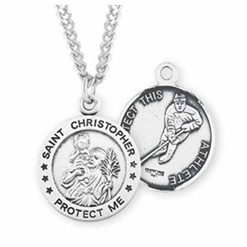 St. Christopher Sports Medal Hockey in Sterling Silver, 3/4", S901524