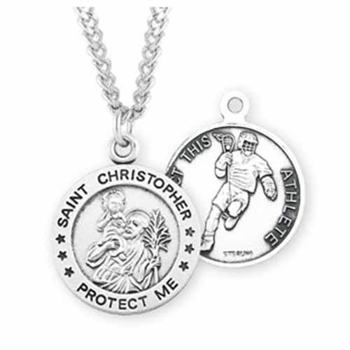 St. Christopher Sports Medal Lacrosse in Sterling Silver, 3/4", S902024