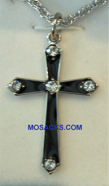 Sterling Silver Black Enameled Cross, 1", S3776BLK