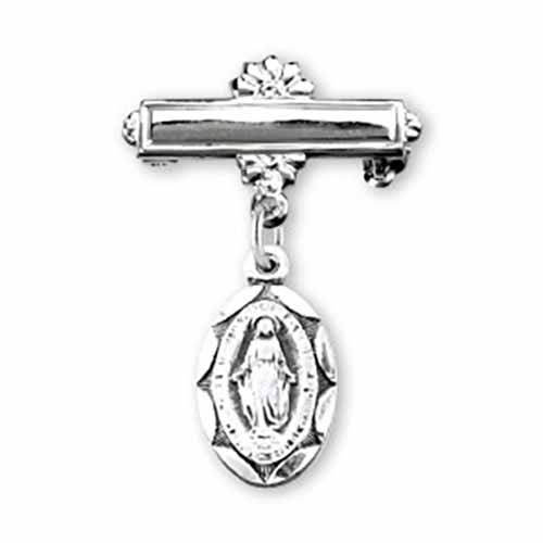 Sterling Silver Miraculous medal Infant Pin, 1-1/4", SP2101