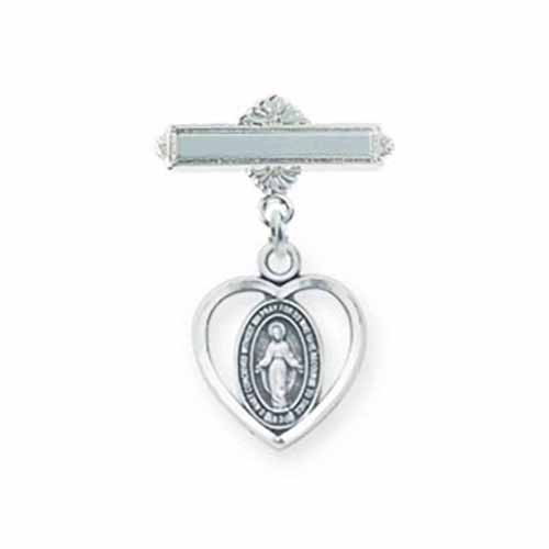 Sterling Silver Open Heart Miraculous Medal Infant Pin SP3160