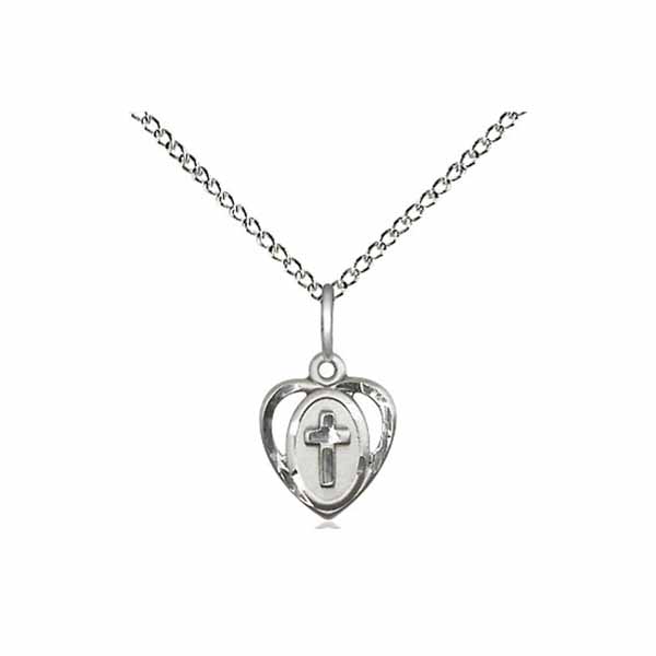 Bliss heart cross medal is 3/8" is on an 18" chain