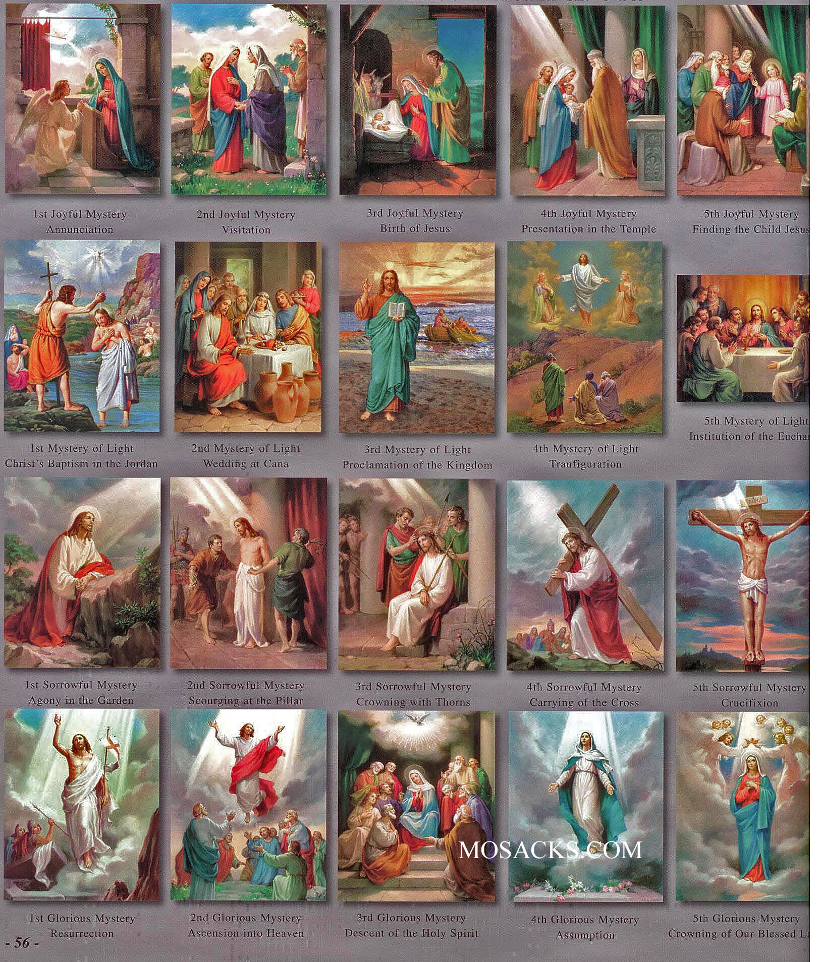 The 20 Mysteries Of The Rosary 4 X 6 Teaching Aid Prints