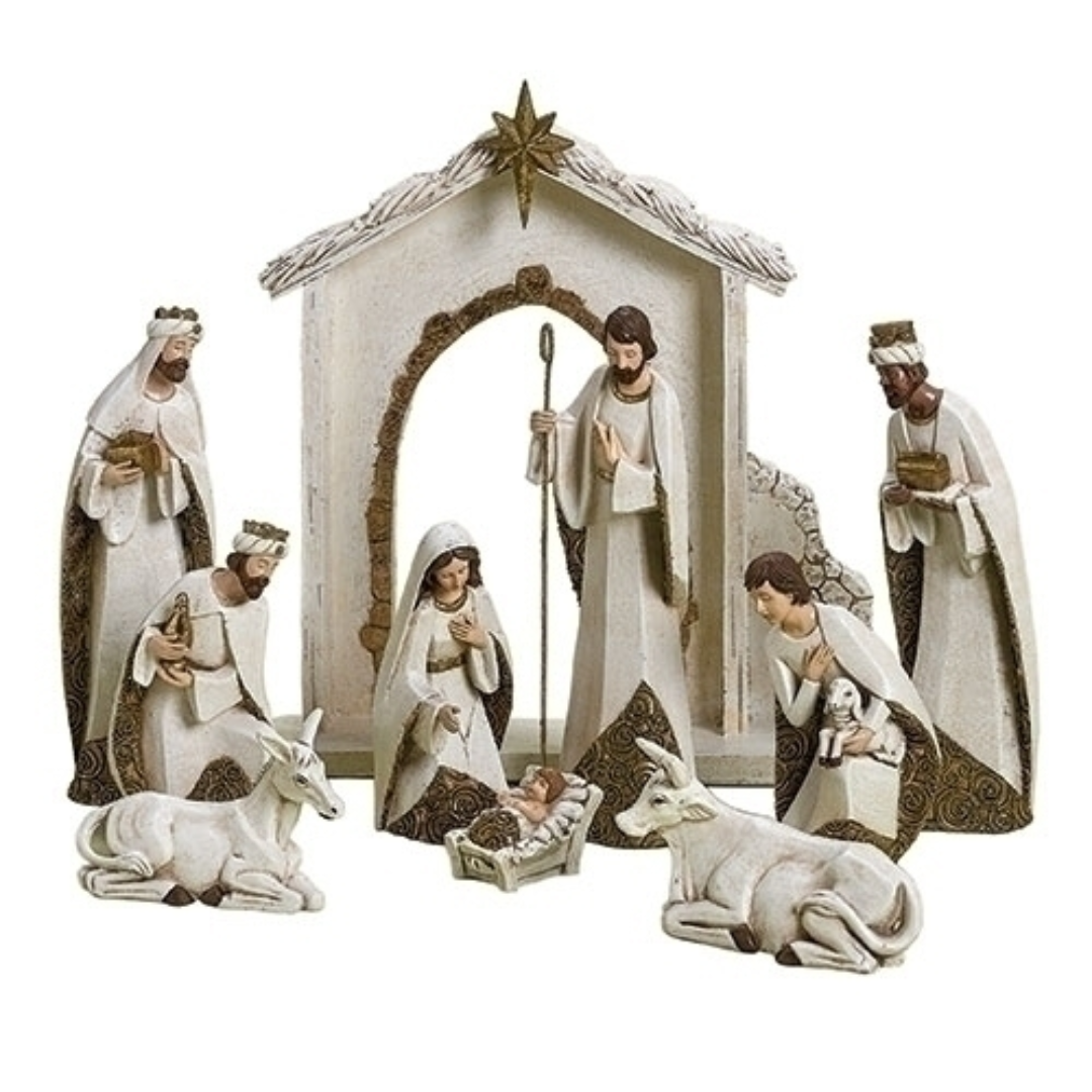 Ivory Nativity Set 10-pc set 12"H Resin. Box (1/6) 31379