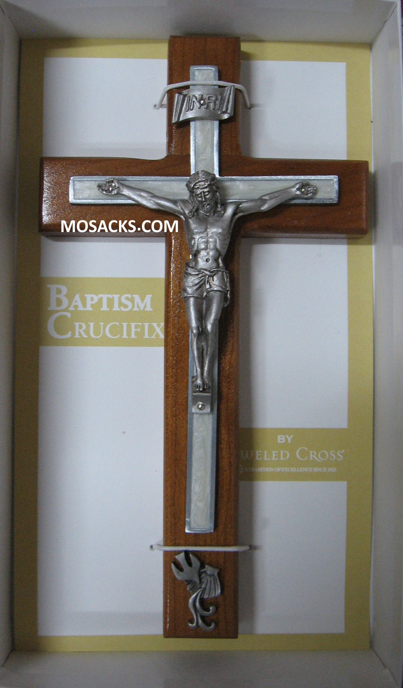 Baptism/RCIA Crucifix 8" Cherry White Pearlized Pewter Corpus-JC5140E