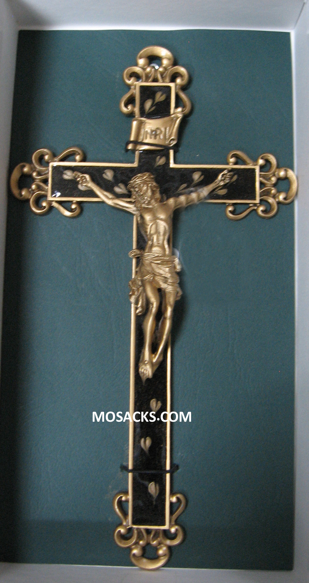 Crucifix 10" Golden Brown Floral Epoxy Antique Gold Corpus-JC7071L