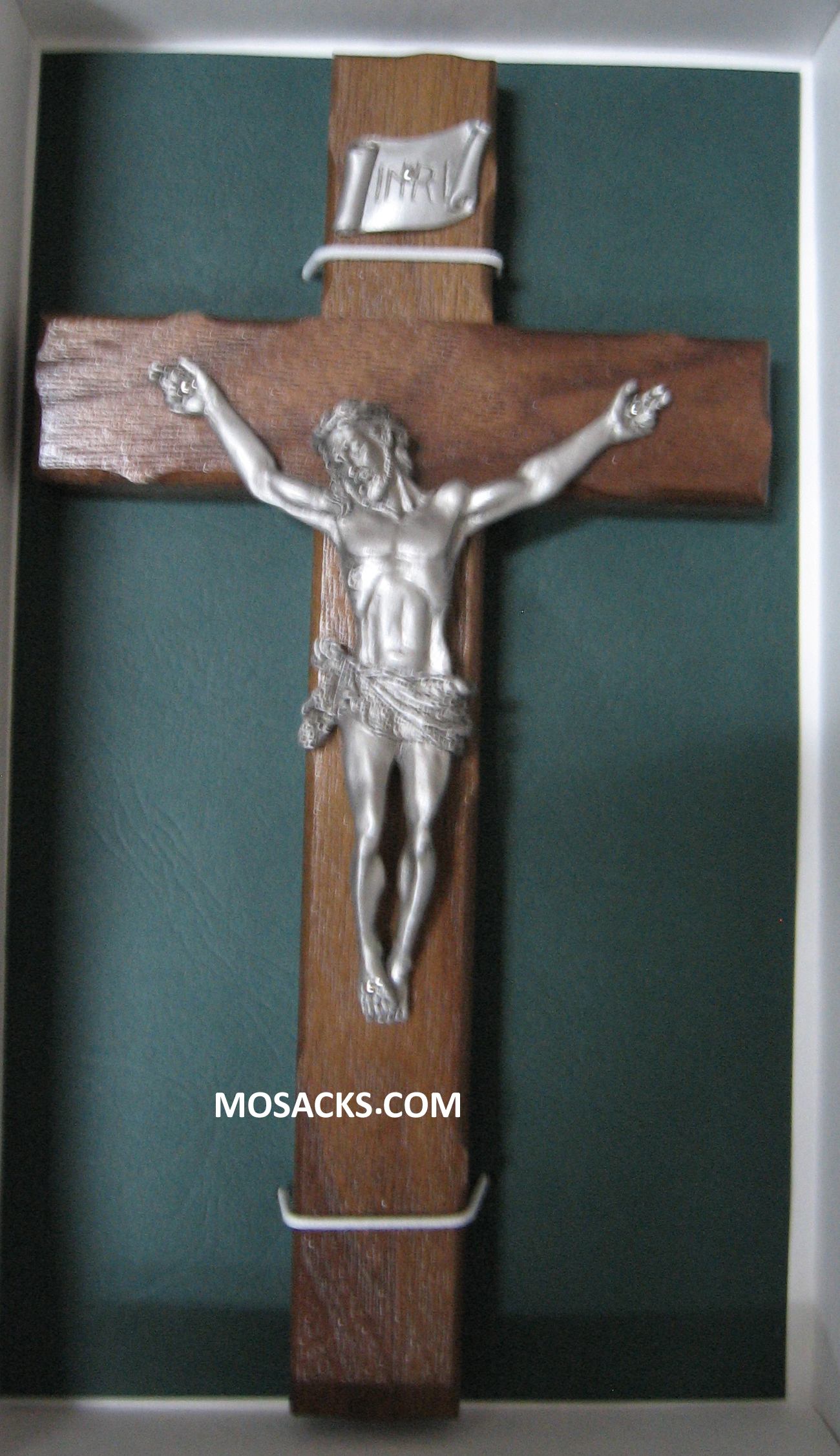 Crucifix 8" Notched Edge Walnut with Antique Pewter Corpus 34-JC7071E