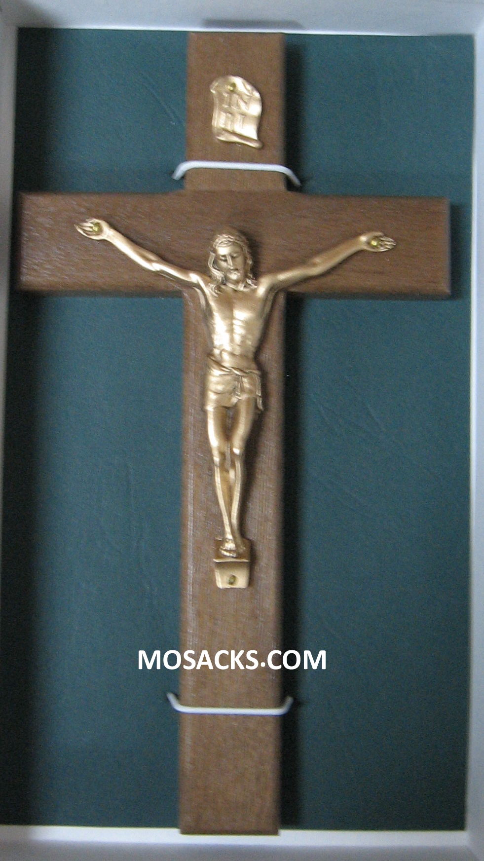 Crucifix 8" Beveled Walnut withAntique Gold Corpus-JC10022K