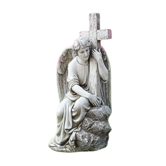 Joseph's Studio Garden Collection Male Angel Seated With Cross outdoor statue 20-65982